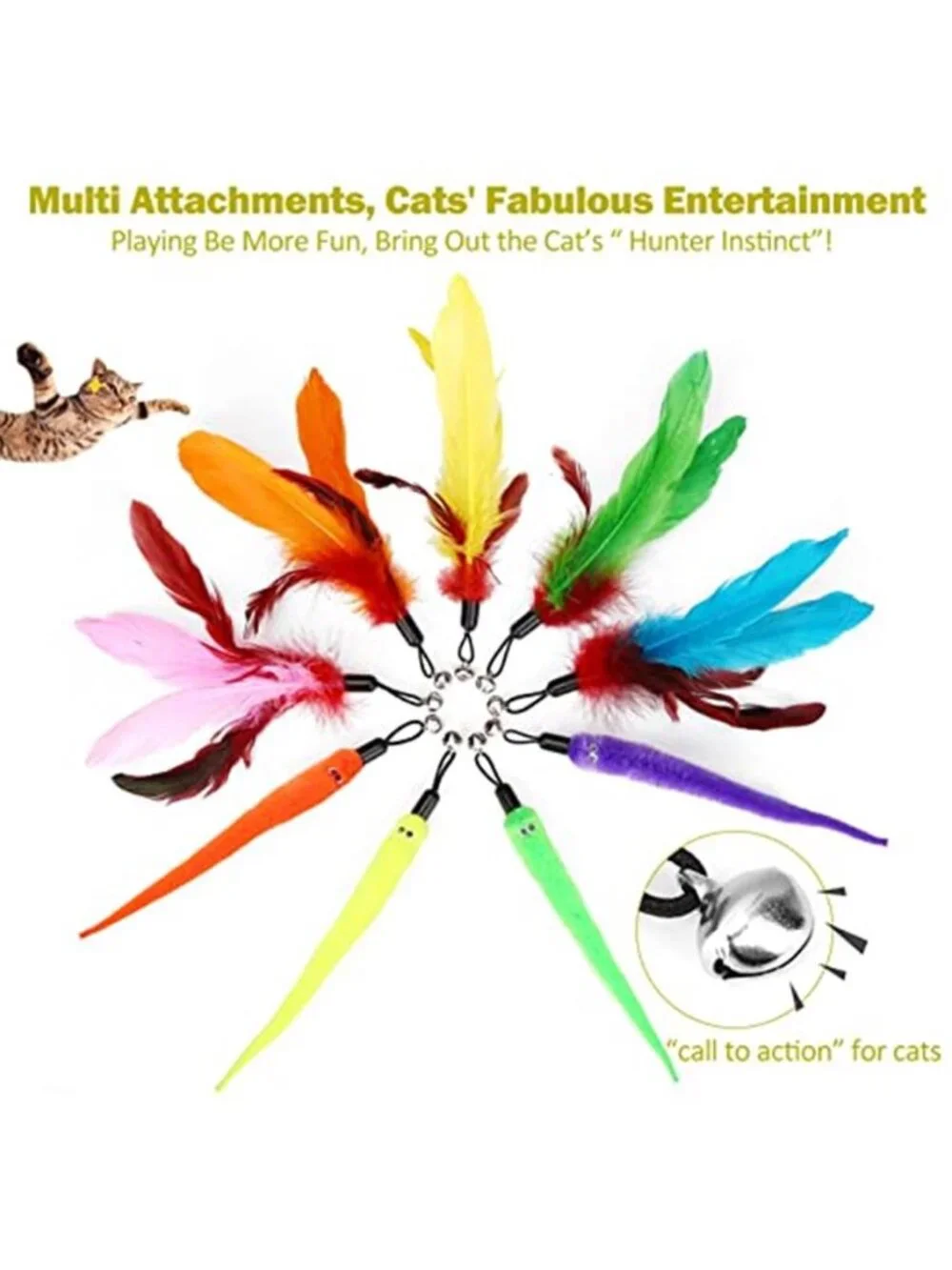 Cat Toys for Indoor Cats, Interactive Cat Toy 2PCS Retractable Wand Toy